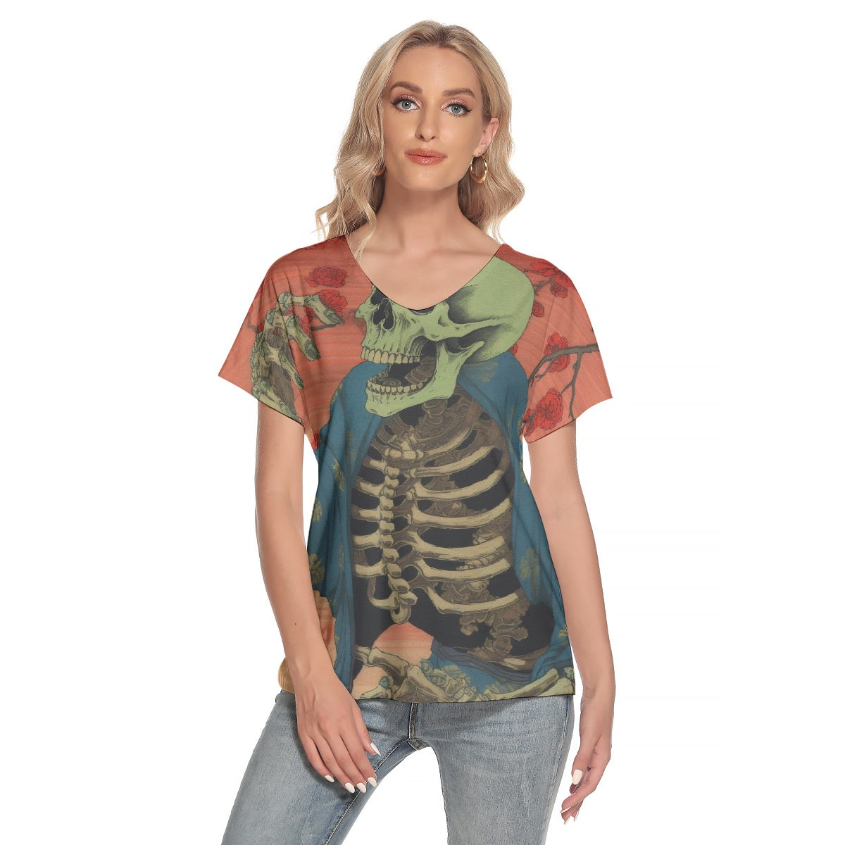 All-Over Print Women's Loose V-neck Short Sleeve T-shirt