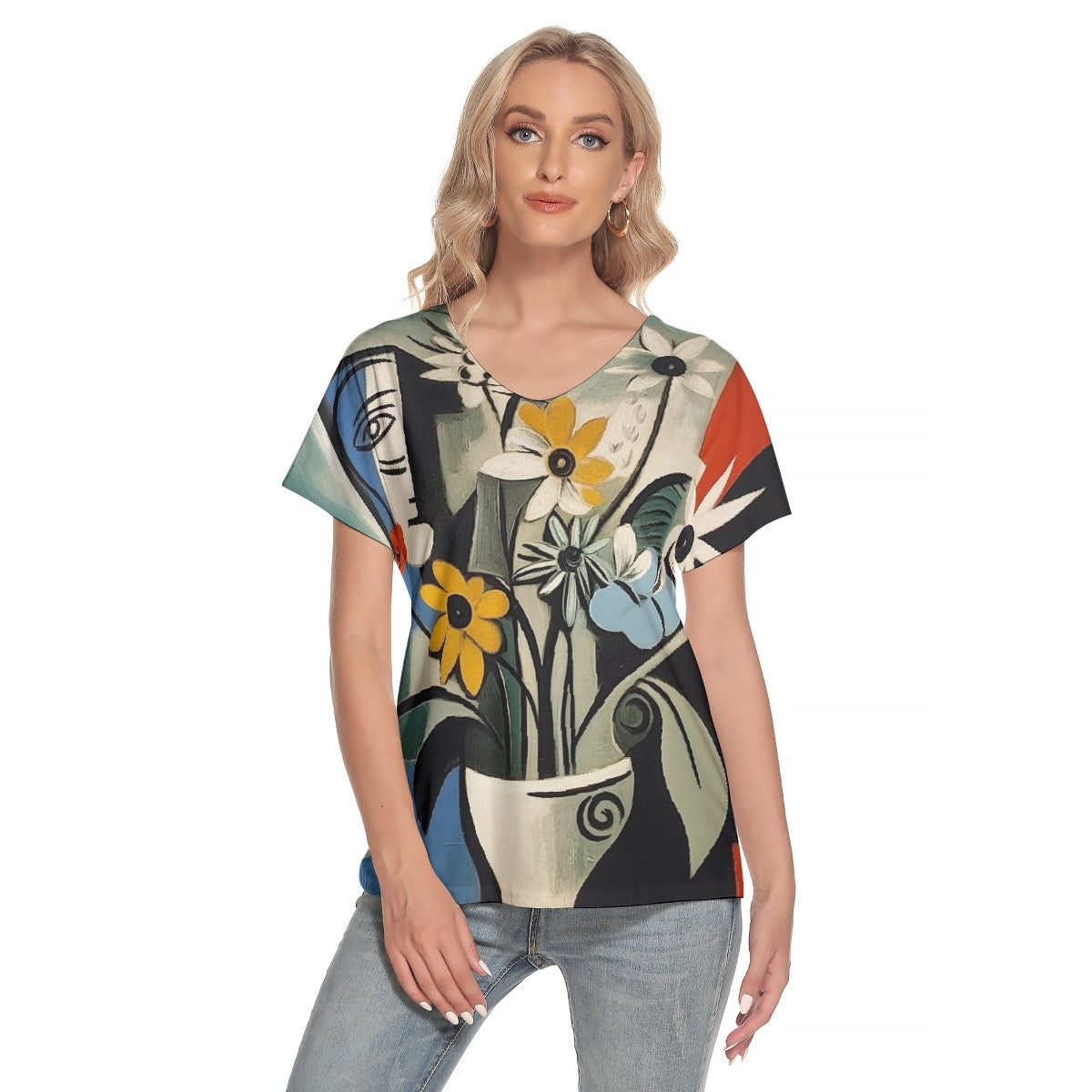 All-Over Print Women's Loose V-neck Short Sleeve T-shirt