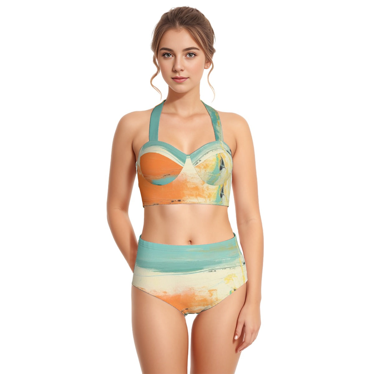 All-Over Print Women's Swimsuit Set With Halter