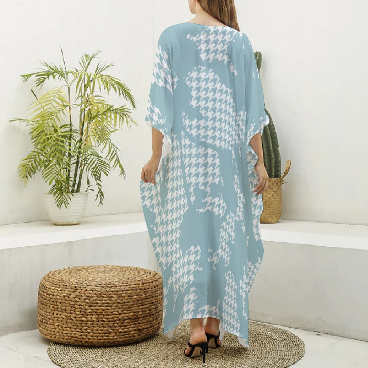 All-Over Print Women's Imitation Silk V-neck Kaftan Robe