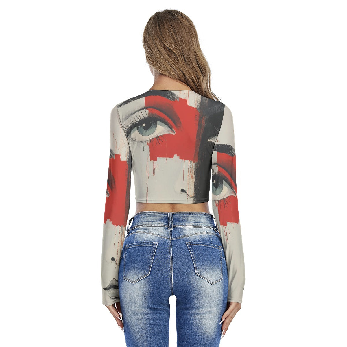 All-Over Print Women's Round Neck Crop Top T-Shirt