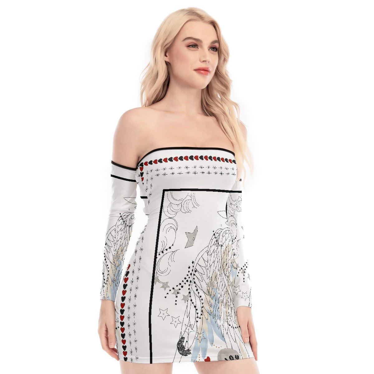 All-Over Print Women's Off-shoulder Back Lace-up Dress