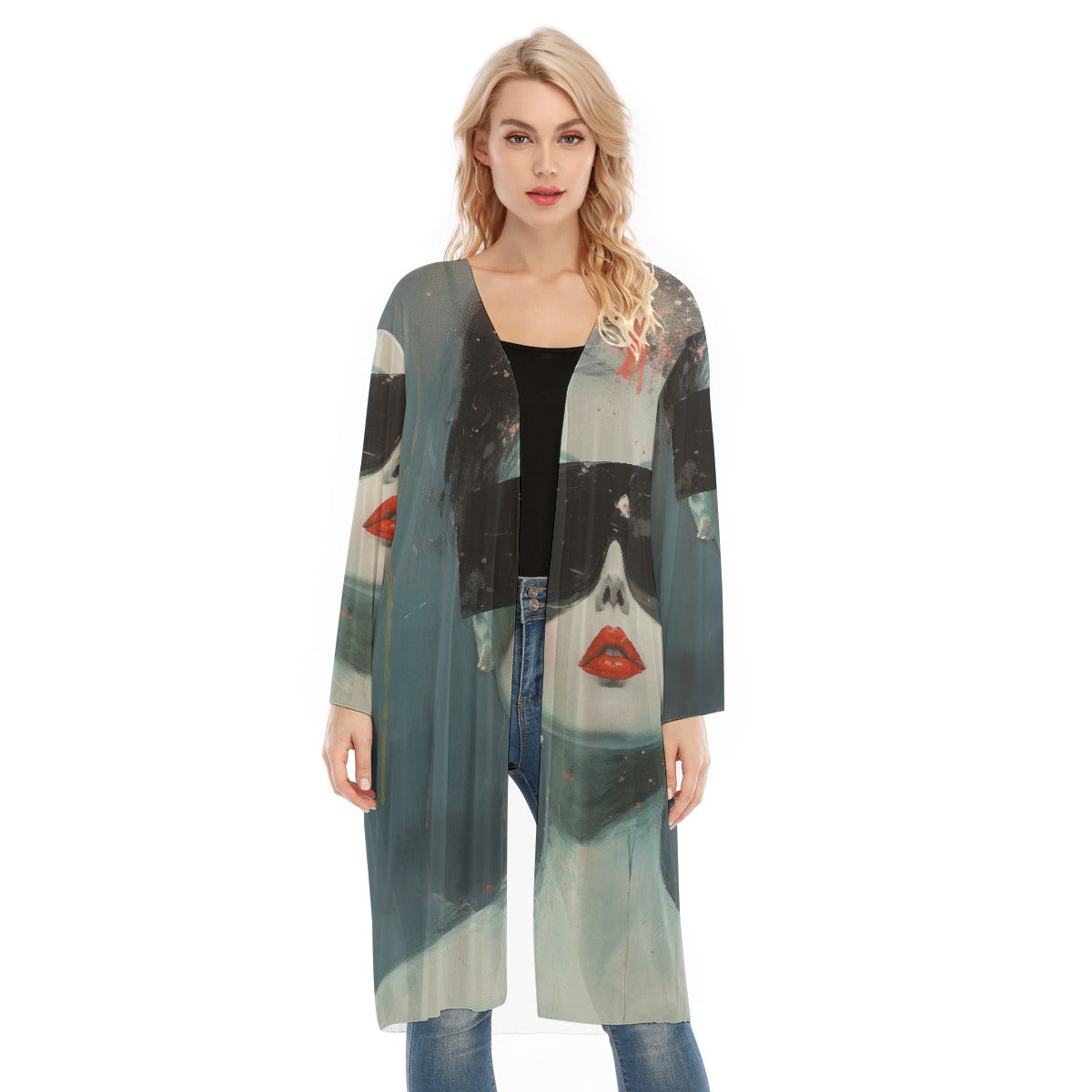 All- Over Print Women's Long Sleeve Mesh Cardigan