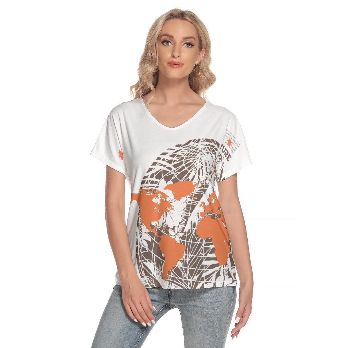 All-Over Print Women's Loose V-neck Short Sleeve T-shirt