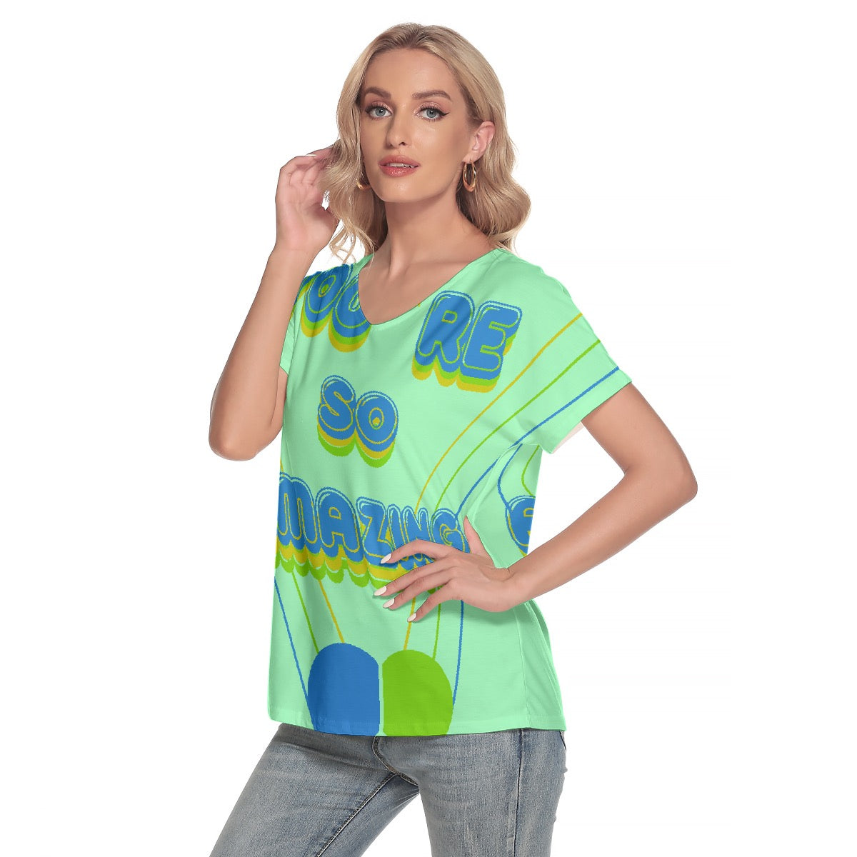 All-Over Print Women's Loose V-neck Short Sleeve T-shirt