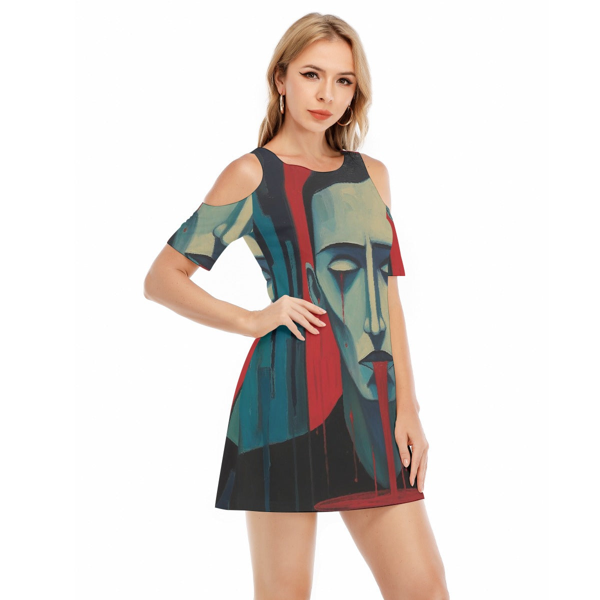 All-Over Print Women's Cold Shoulder Dress | 190GSM Cotton