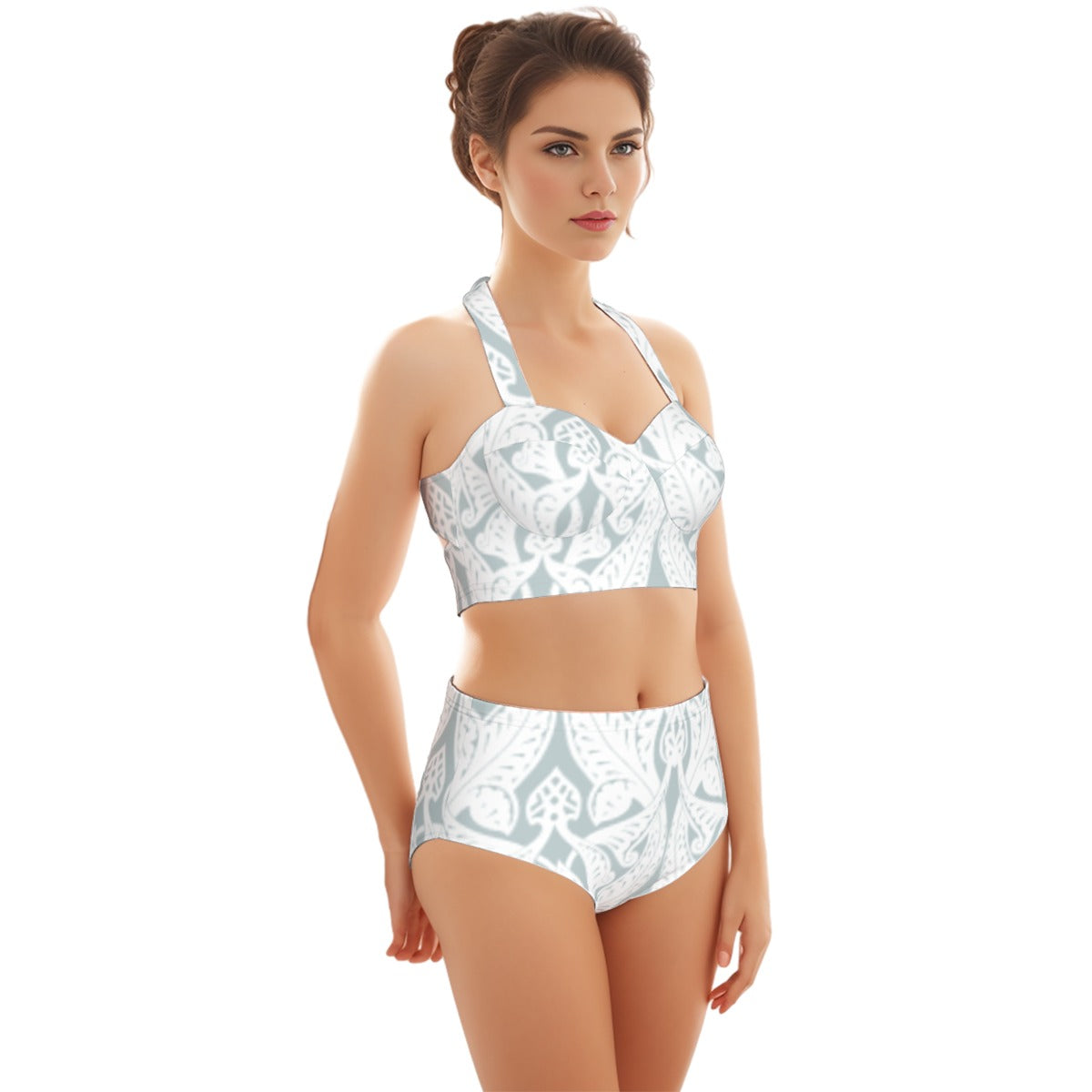 All-Over Print Women's Swimsuit Set With Halter