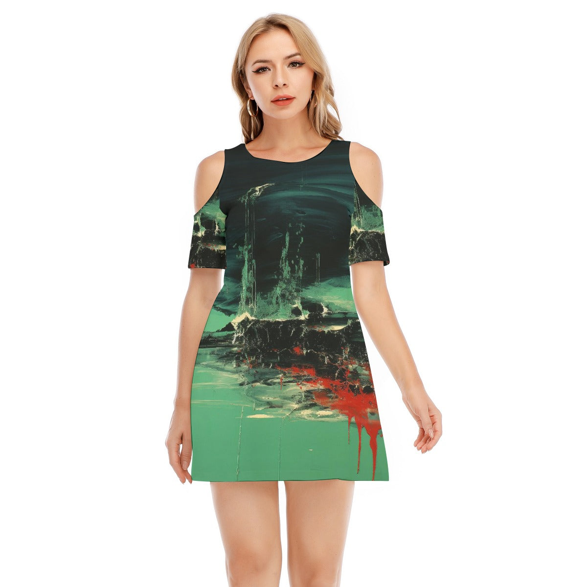 All-Over Print Women's Cold Shoulder Dress | 190GSM Cotton