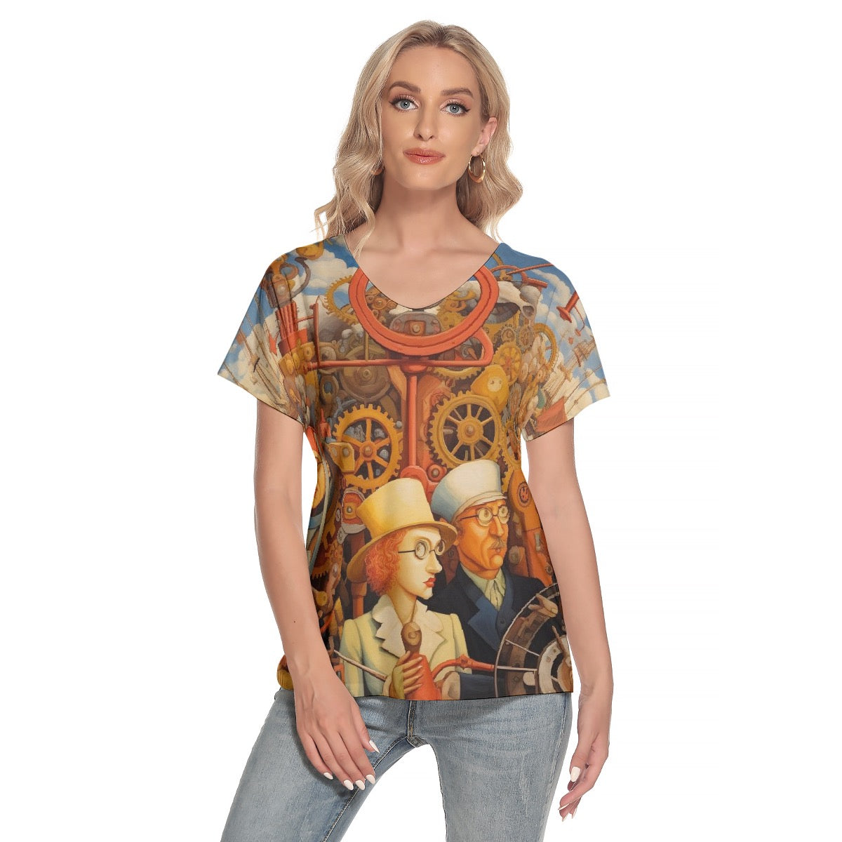 All-Over Print Women's Loose V-neck Short Sleeve T-shirt