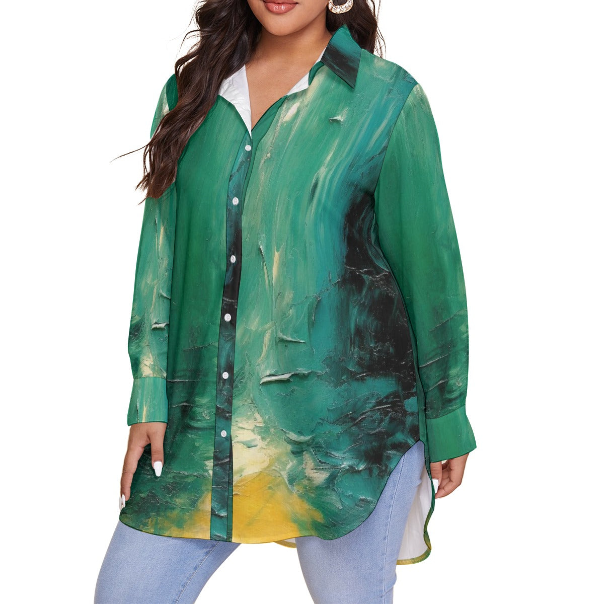 All-Over Print Women's Shirt With Long Sleeve(Plus Size)