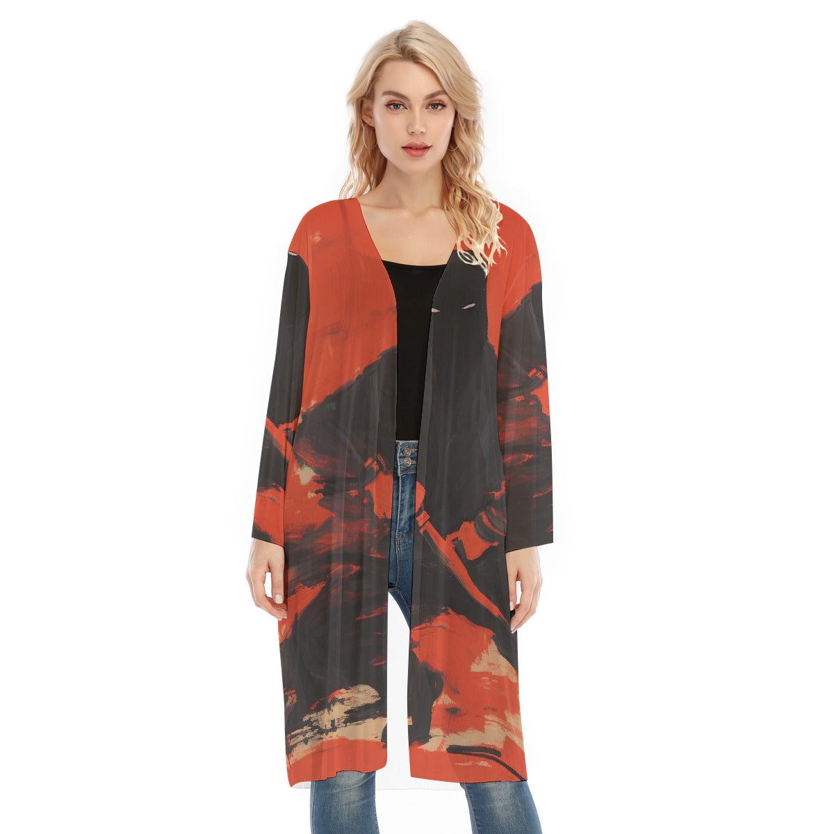 All- Over Print Women's Long Sleeve Mesh Cardigan