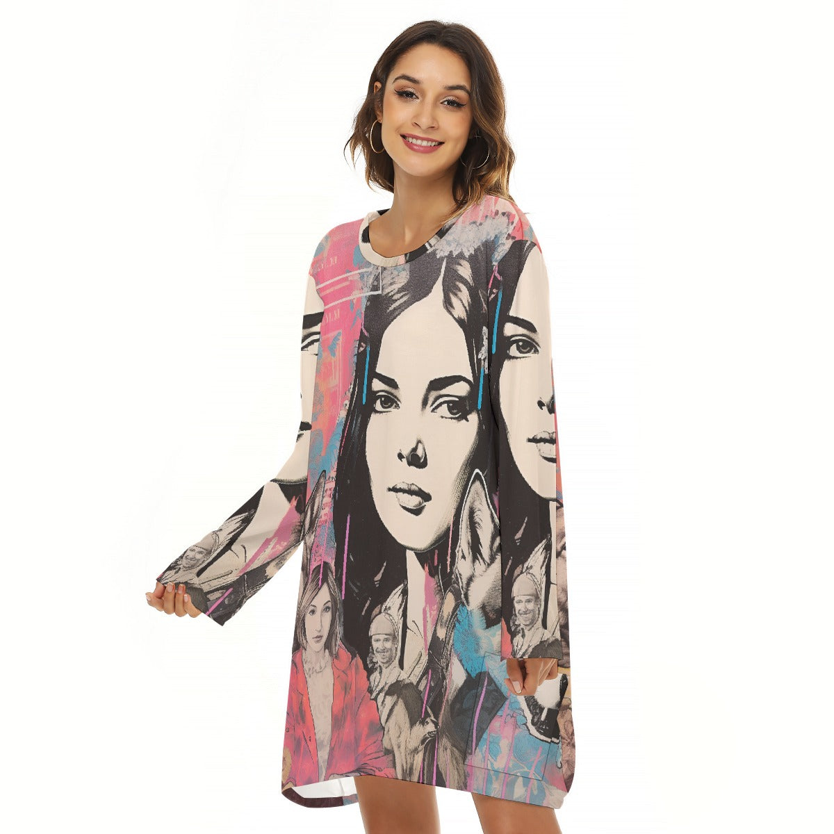 All-Over Print  Women's Loose Crew Neck Dress