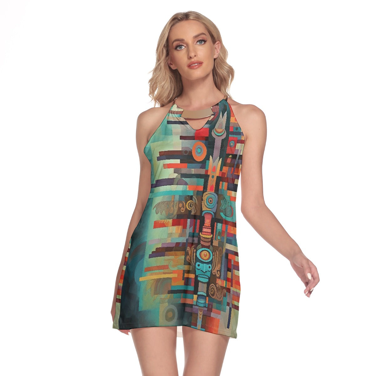 All-Over Print Women's Round Neck Above Knee Dress