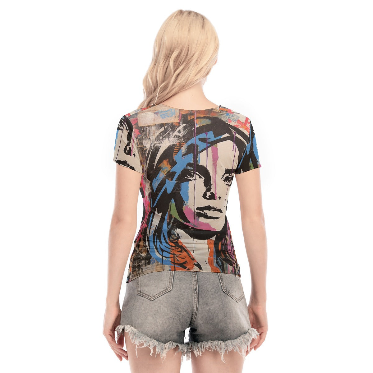 All-Over Print Women's Short Sleeve Mesh Blouse