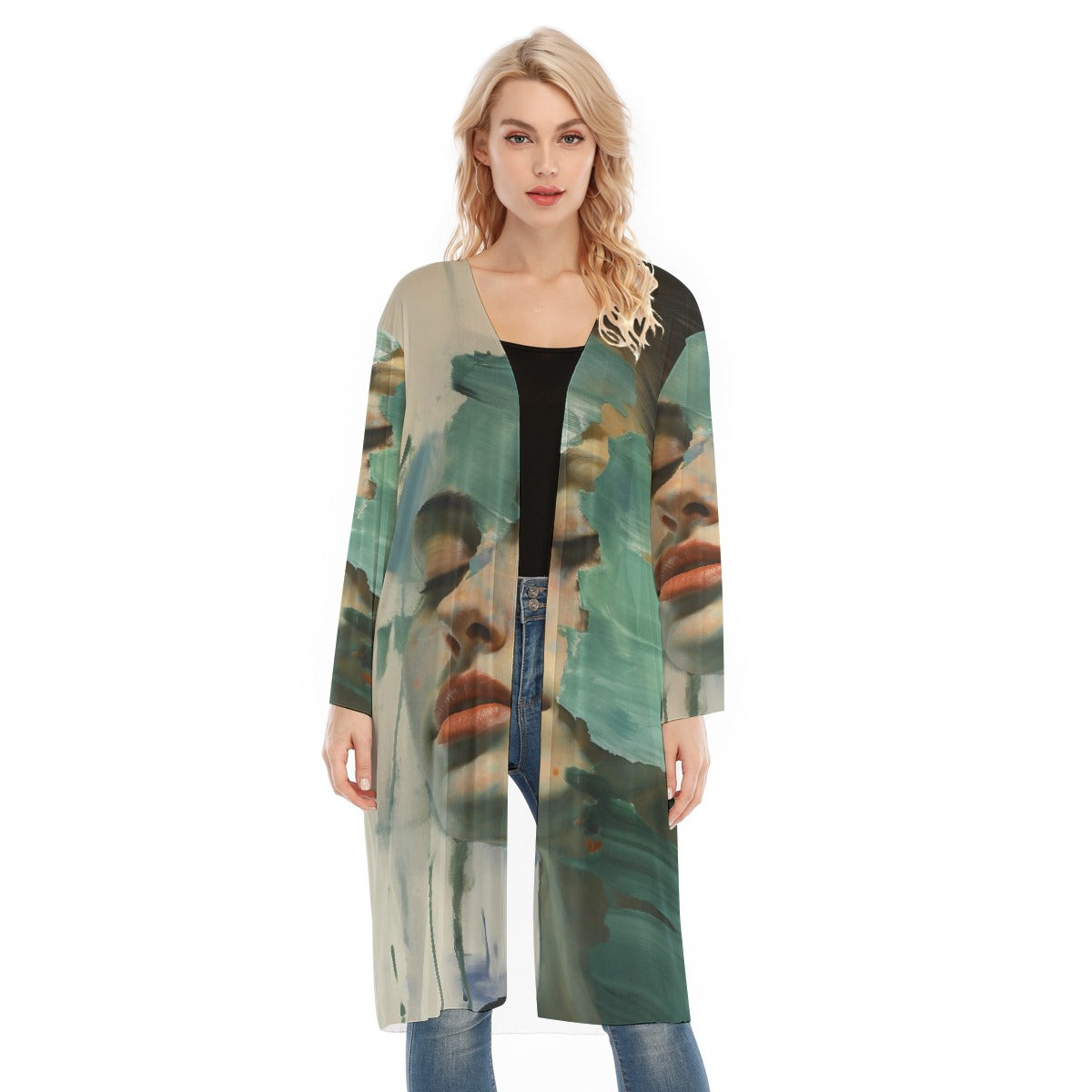 All- Over Print Women's Long Sleeve Mesh Cardigan