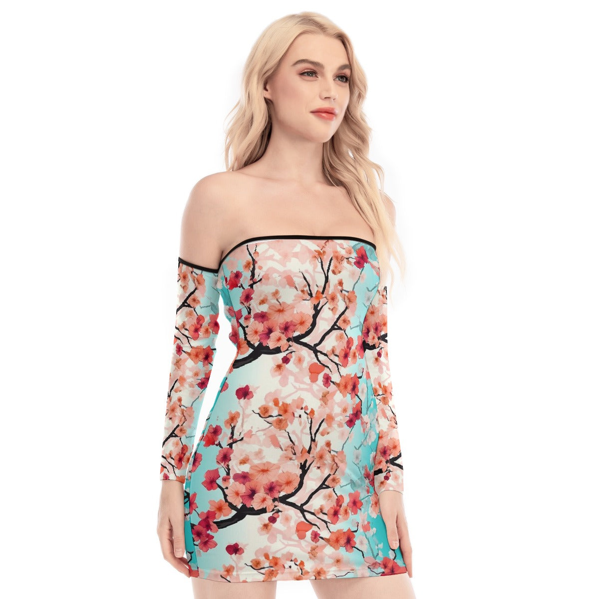 All-Over Print Women's Off-shoulder Back Lace-up Dress