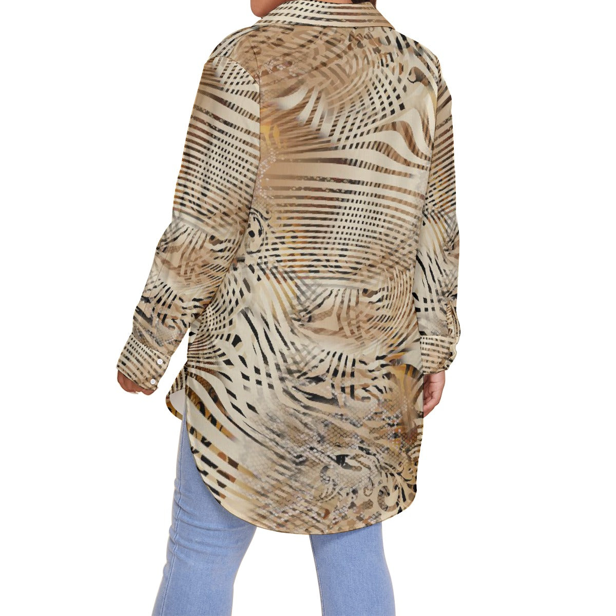 All-Over Print Women's Shirt With Long Sleeve(Plus Size)