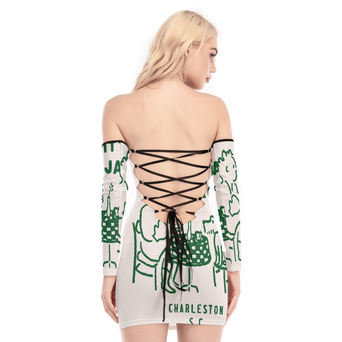 All-Over Print Women's Off-shoulder Back Lace-up Dress