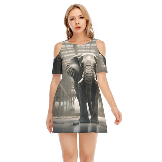 All-Over Print Women's Cold Shoulder Dress | 190GSM Cotton