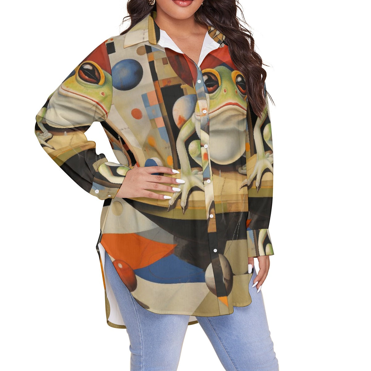 All-Over Print Women's Shirt With Long Sleeve(Plus Size)