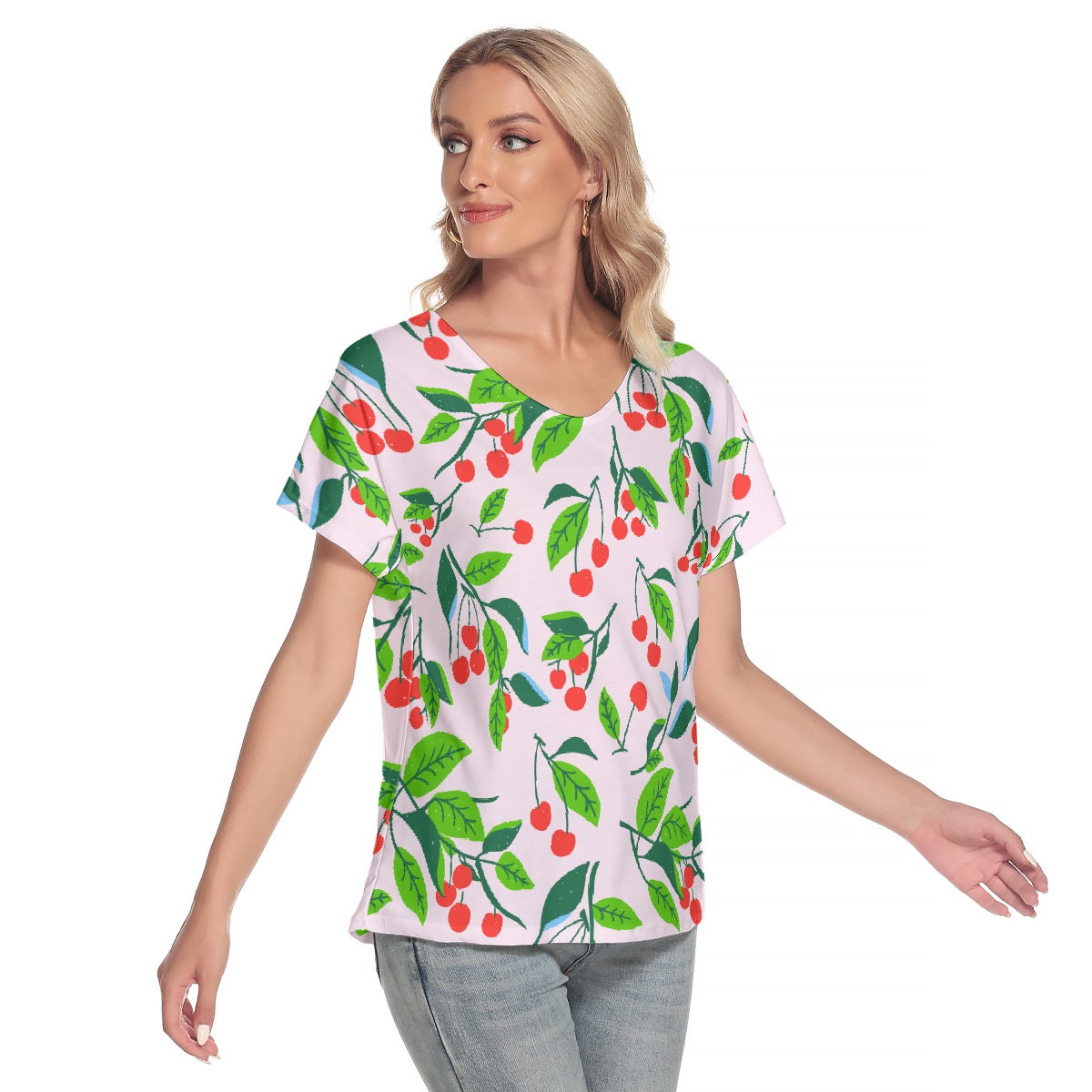 All-Over Print Women's Loose V-neck Short Sleeve T-shirt