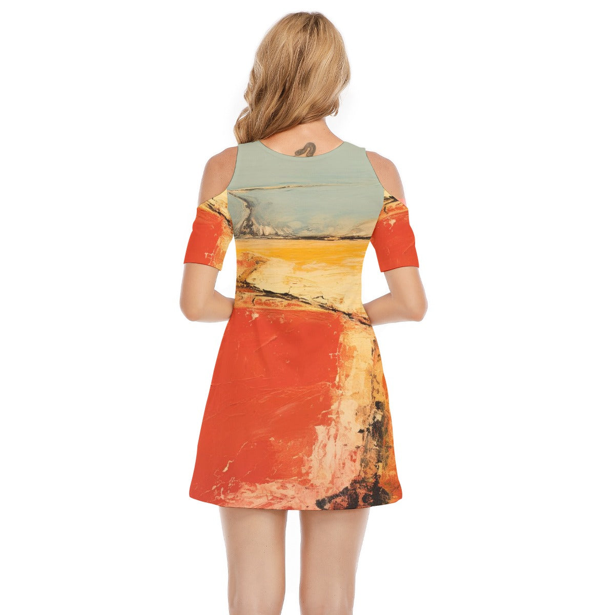 All-Over Print Women's Cold Shoulder Dress | 190GSM Cotton