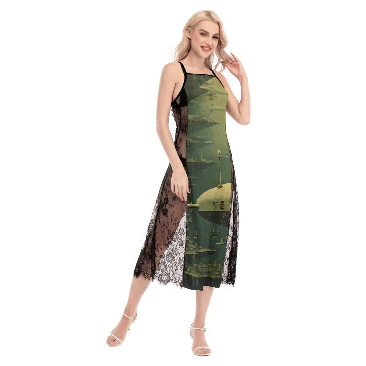 All-Over Print Women's Lace Cami Cross Back Dress