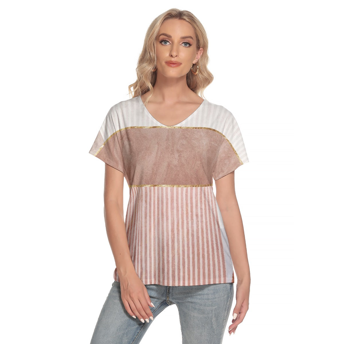 All-Over Print Women's Loose V-neck Short Sleeve T-shirt