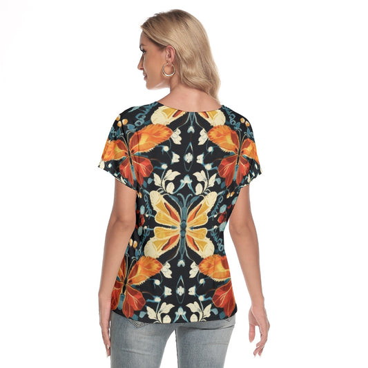 All-Over Print Women's Loose V-neck Short Sleeve T-shirt