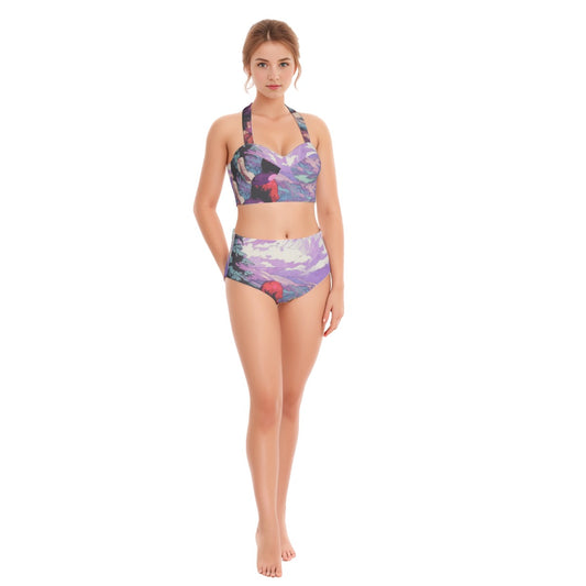 All-Over Print Women's Swimsuit Set With Halter