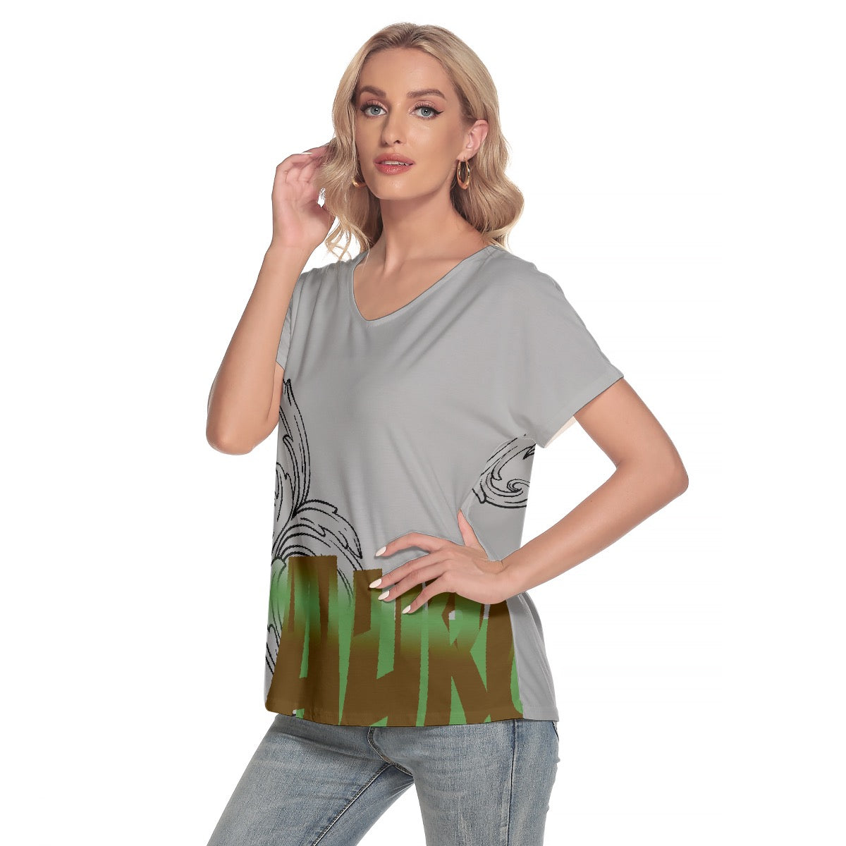 All-Over Print Women's Loose V-neck Short Sleeve T-shirt