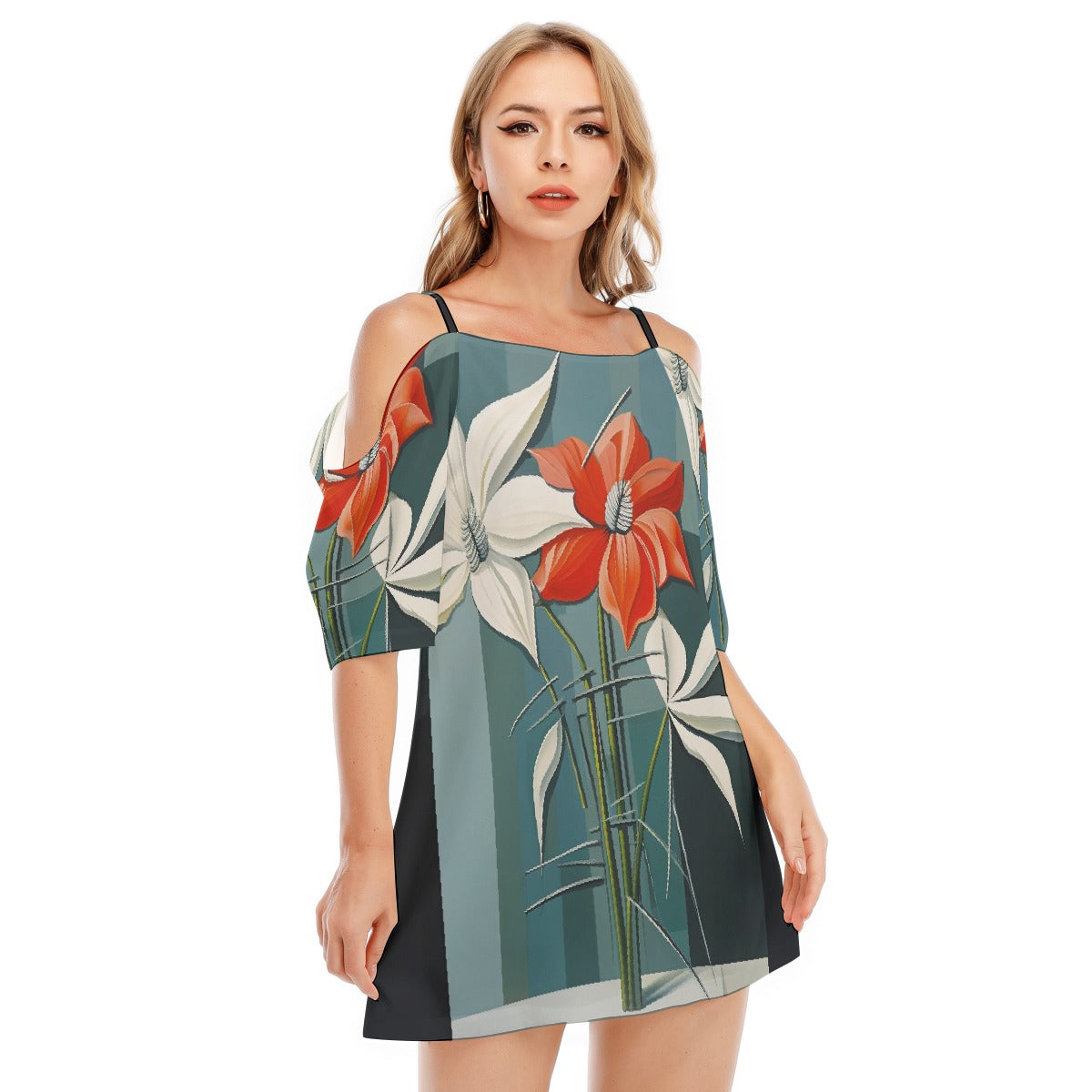 All-Over Print Women's Off-shoulder Cami Dress