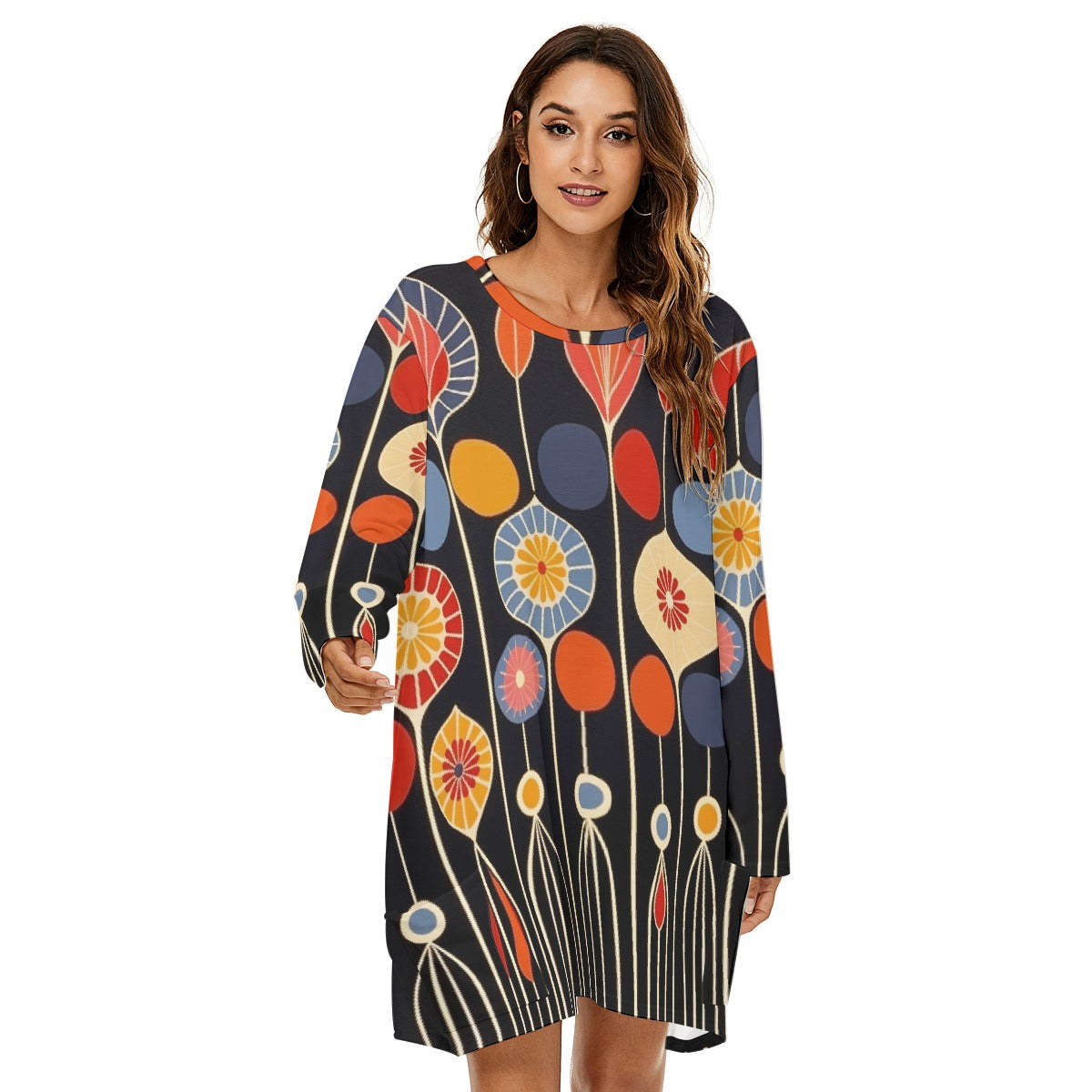 All-Over Print  Women's Loose Crew Neck Dress