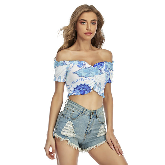 All-Over Print Women's One-shoulder Off-the-navel Short Sleeve T-shirt