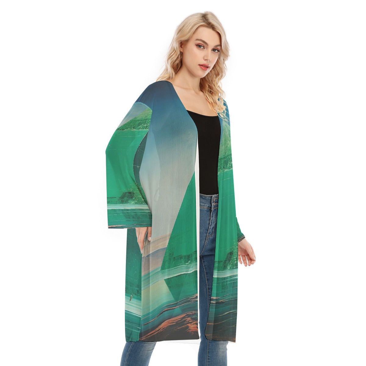 All- Over Print Women's Long Sleeve Mesh Cardigan