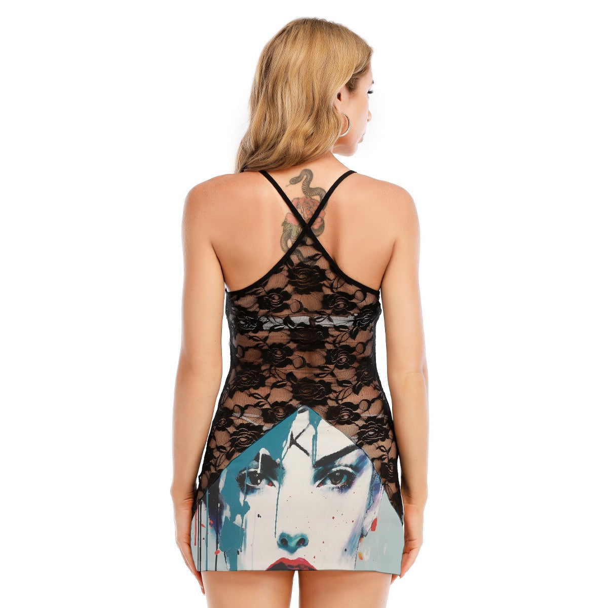 All-Over Print Women's Black Lace Cami Dress