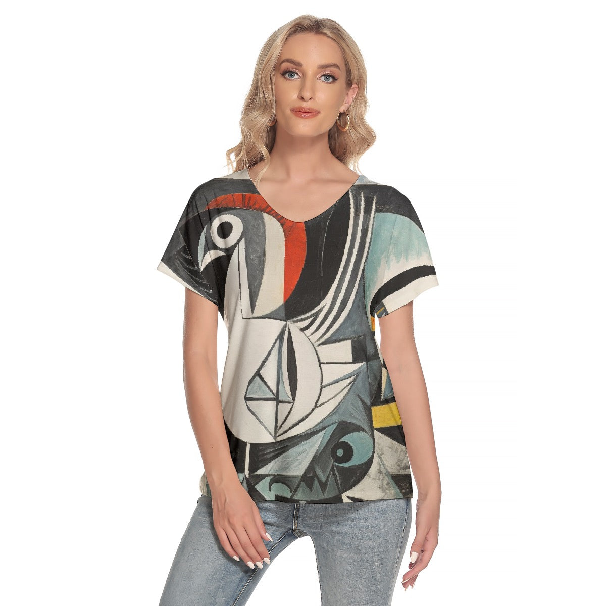 All-Over Print Women's Loose V-neck Short Sleeve T-shirt