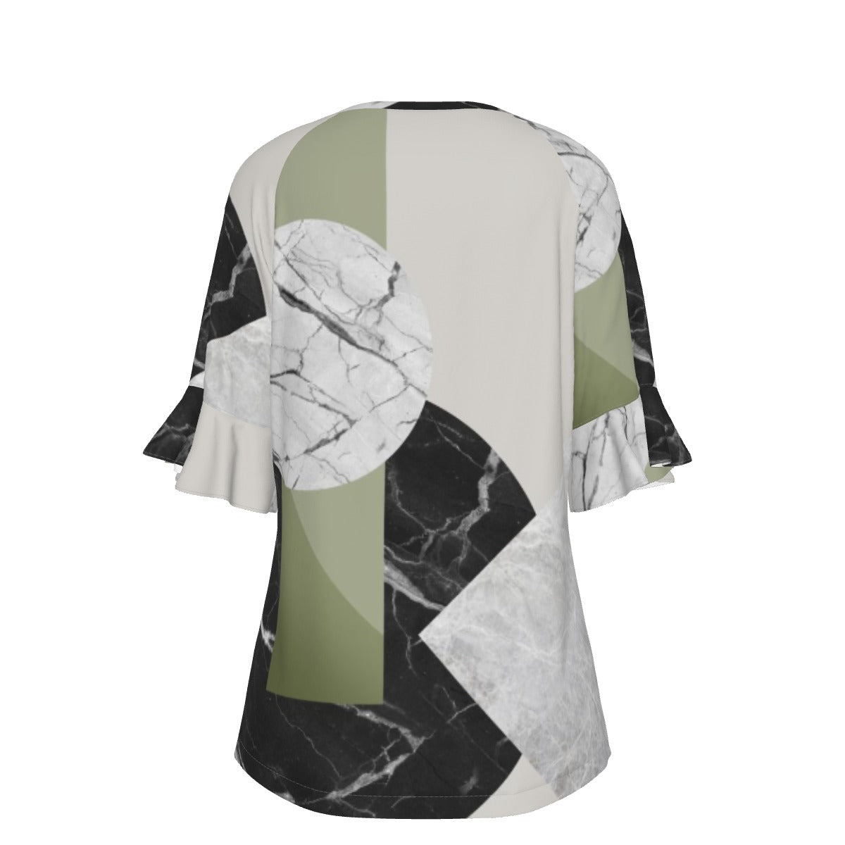 All-Over Print V-neck Women's T-shirt With Bell Sleeve