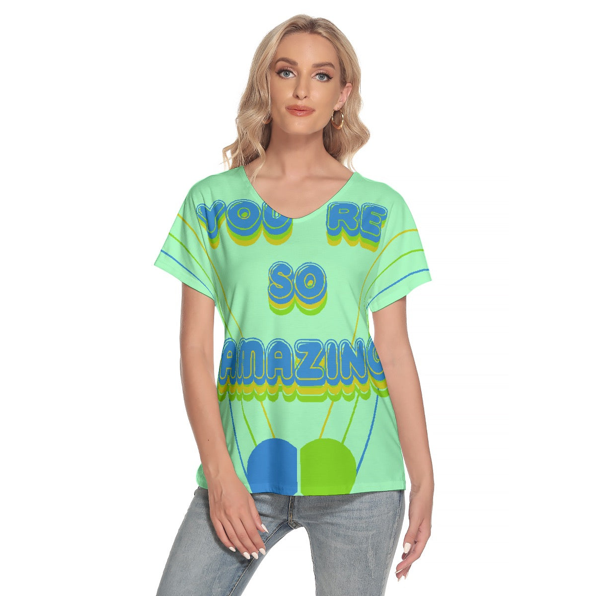 All-Over Print Women's Loose V-neck Short Sleeve T-shirt