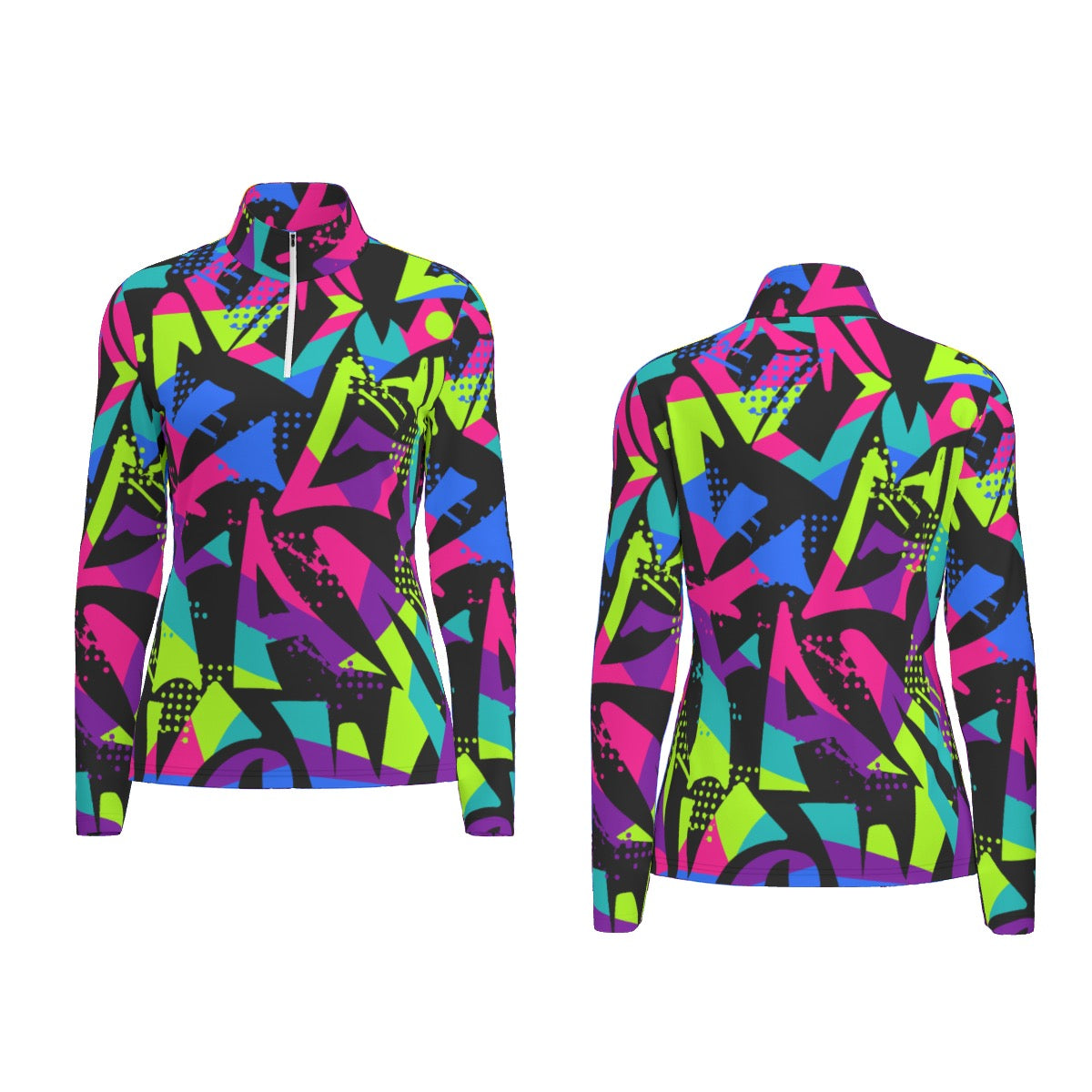 All-Over Print Women's Sports Collar Jersey With Long Sleeve