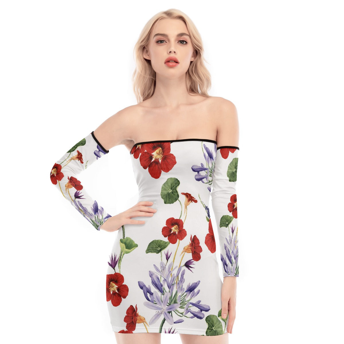 All-Over Print Women's Off-shoulder Back Lace-up Dress