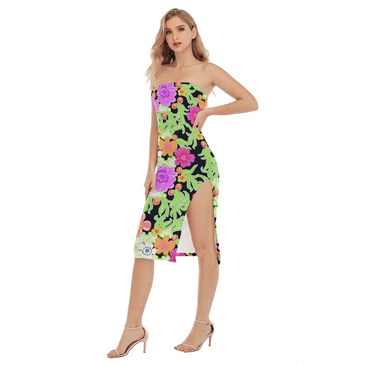 All-Over Print Women's Side Split Tube Top Dress