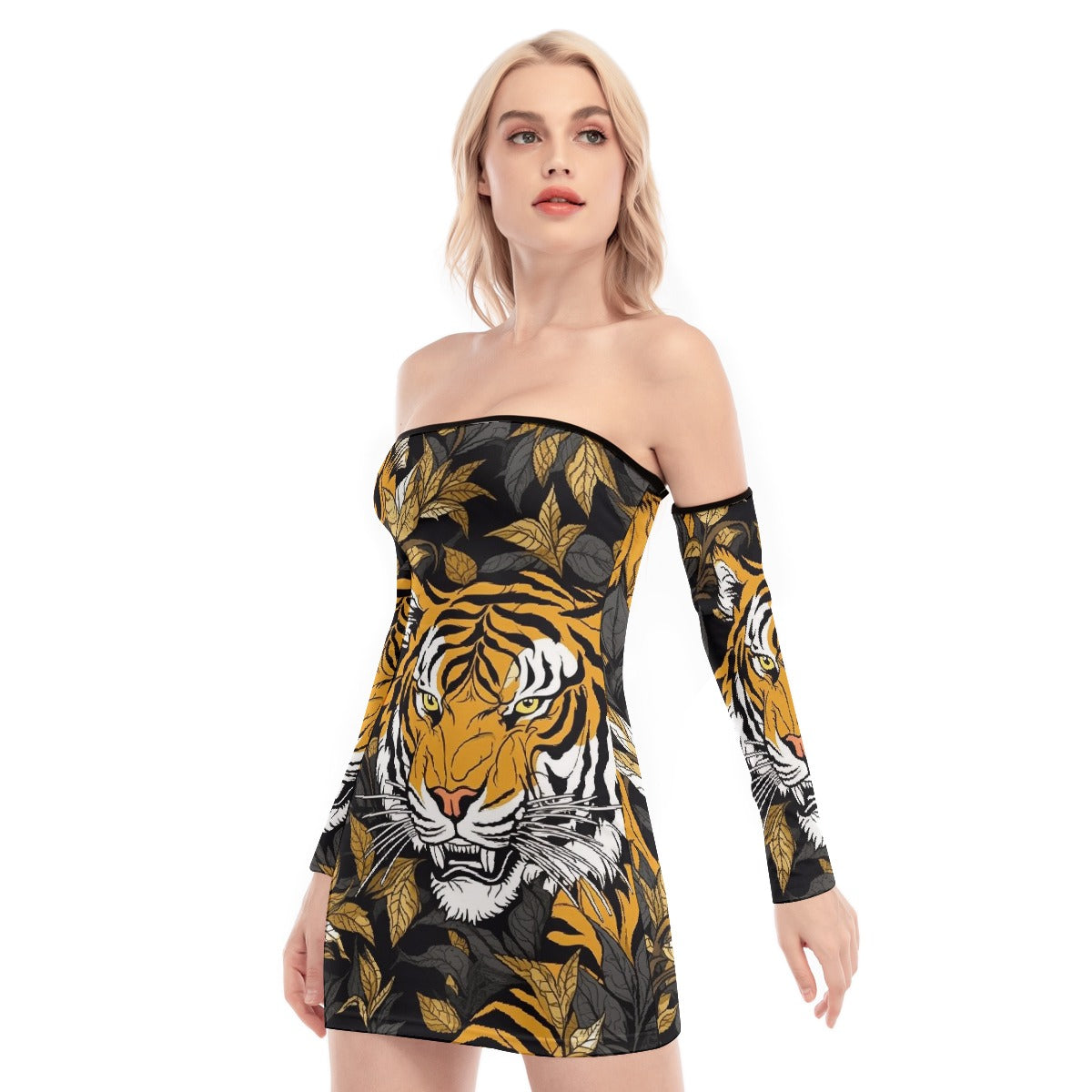 All-Over Print Women's Off-shoulder Back Lace-up Dress