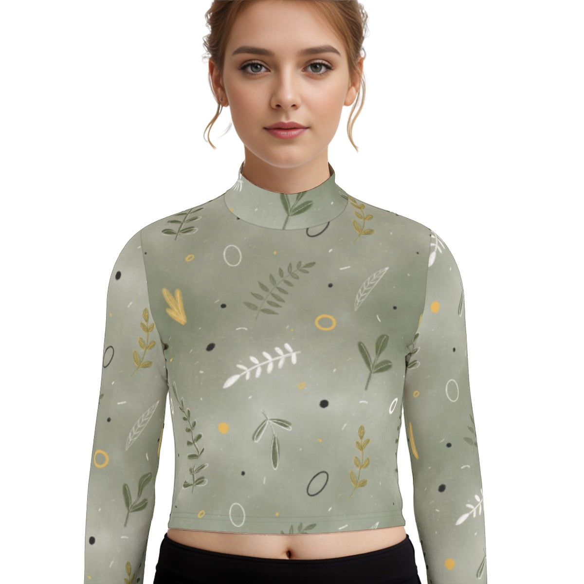 Eco-Friendly All-Over Print Women's Turtleneck T-shirt With Long Sleeve