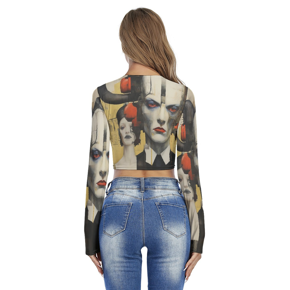 All-Over Print Women's Round Neck Crop Top T-Shirt