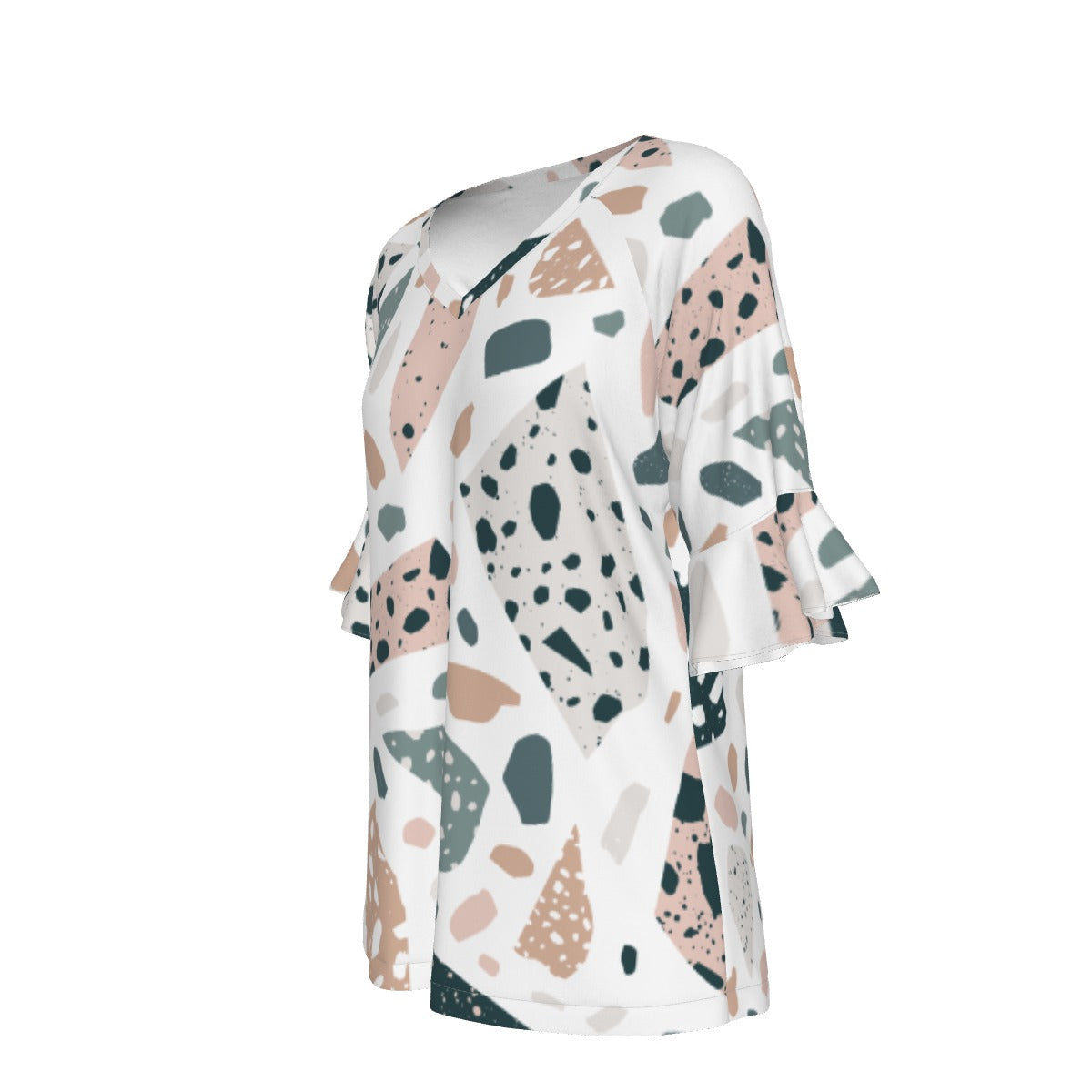 All-Over Print V-neck Women's T-shirt With Bell Sleeve