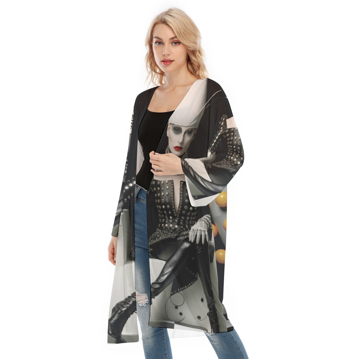 All- Over Print Women's Long Sleeve Mesh Cardigan