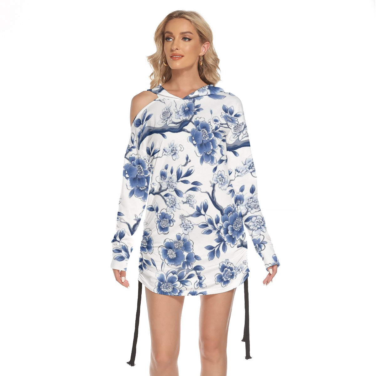 All-Over Print Women's One-shoulder Dress With Waist Shirring