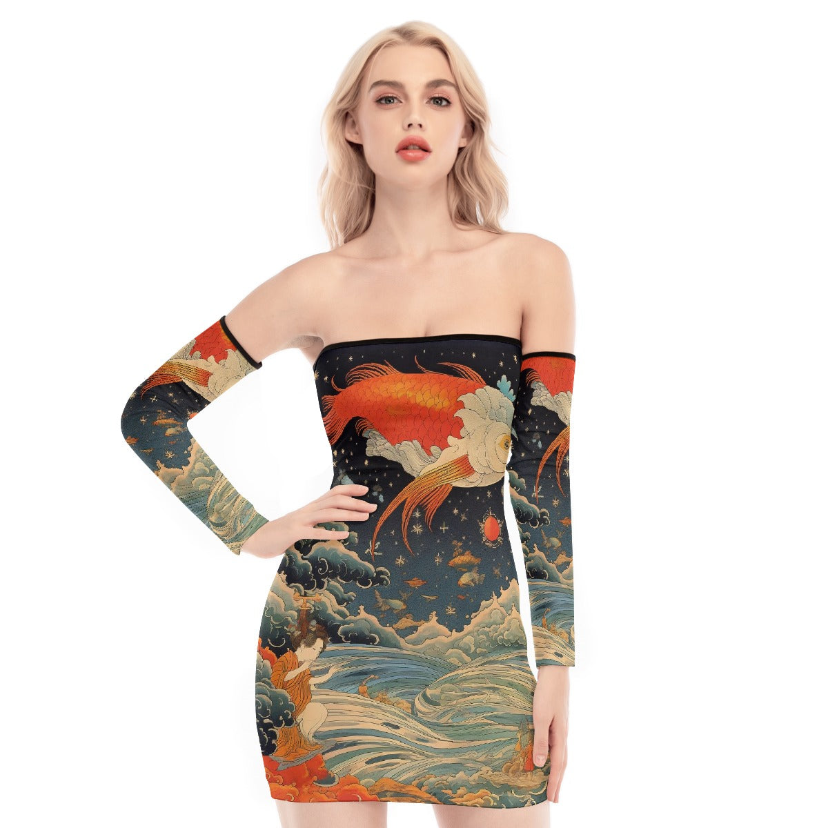 All-Over Print Women's Off-shoulder Back Lace-up Dress