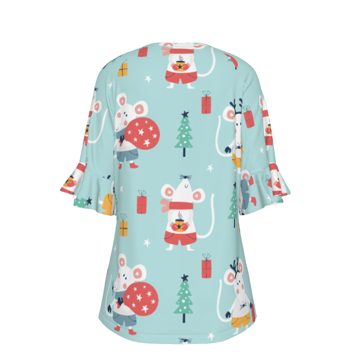 All-Over Print V-neck Women's T-shirt With Bell Sleeve